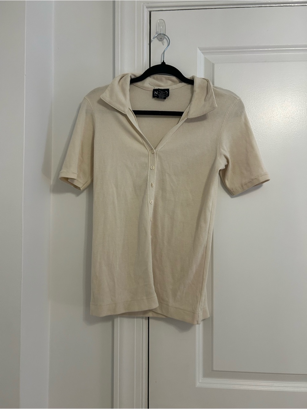 Cream Short-Sleeve Button-Down Top